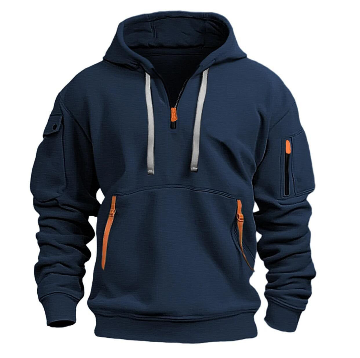 Sudadera con capucha a la moda para hombre, jersey elástico con múltiples bolsillos y cremallera en el brazo, sudadera deportiva informal de manga larga para primavera y otoño