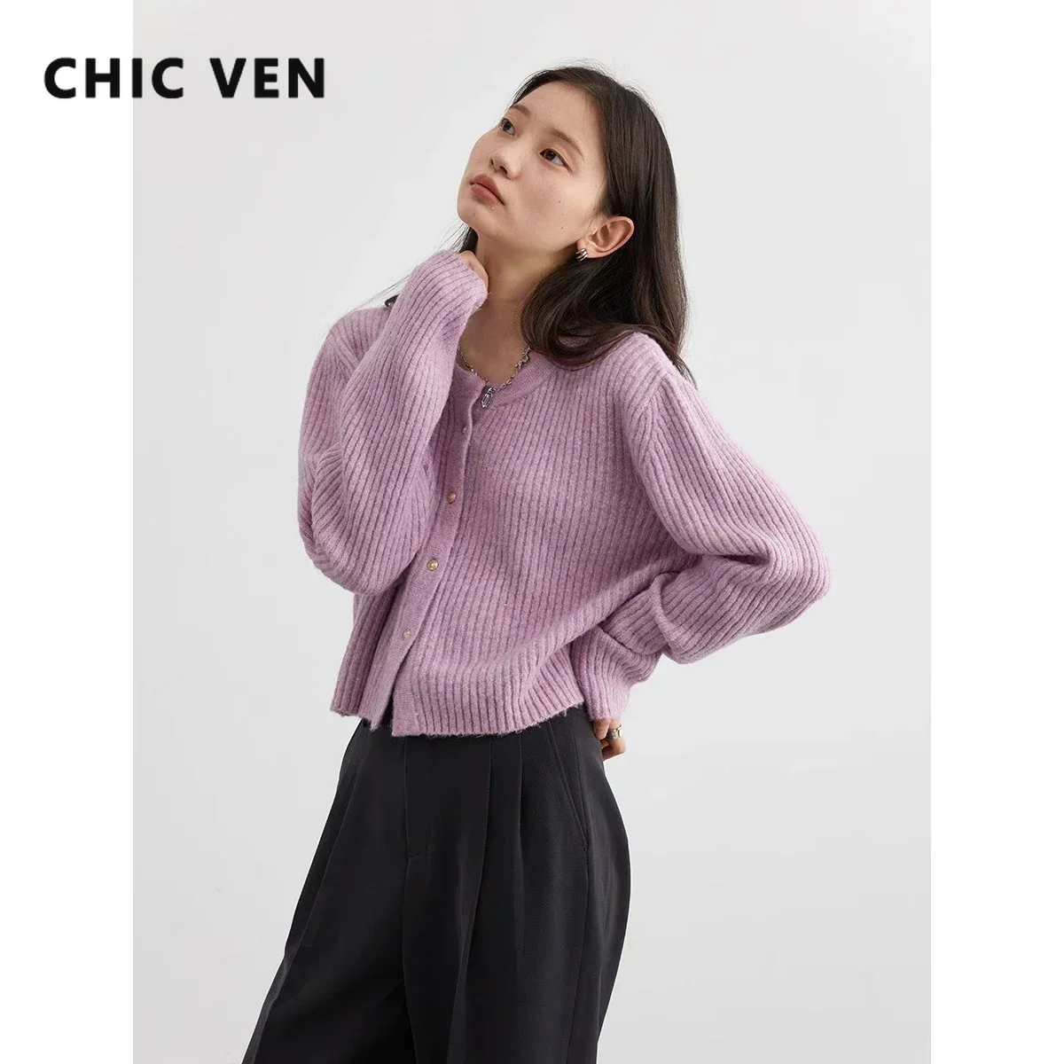 CHIC VEN frauen Pullover Solide Einreiher Langarm Neue O Hals Strickjacke Weiche Weibliche Jumper Herbst Frühling 2023