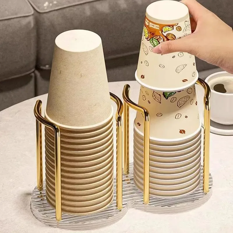 Suporte de armazenamento de copo descartável de luxo água copos de chá dispensador rack prateleira com vara mais longa caneca expositor organizador casa