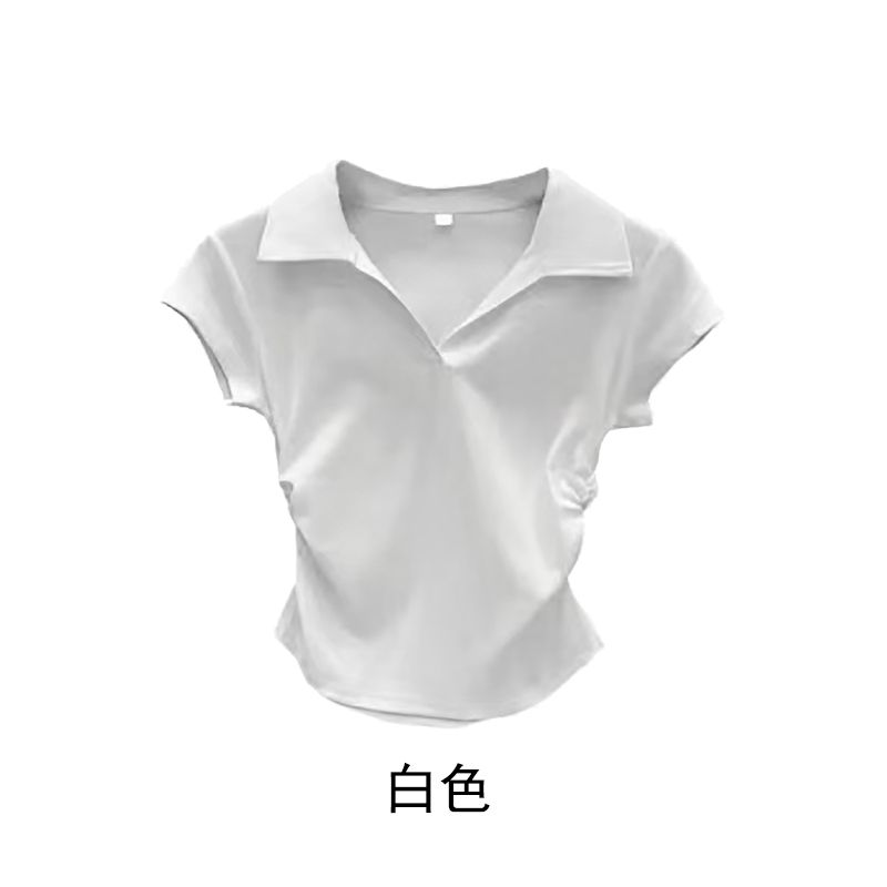 Camiseta Sexy de algodón para mujer, Top corto liso básico ajustado, Polo de manga corta, camiseta informal para mujer