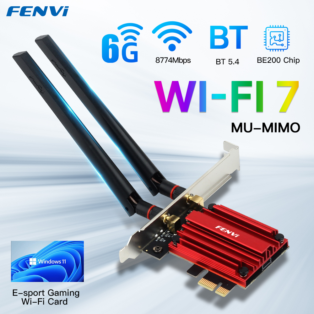 Fvi-adaptador WiFi 7 BE200 PCIE, para Bluetooth 5,4, tribanda 2,4G/5G/6GHz, 8774Mbps, BE200NGW, adaptador de red inalámbrico Win10/11