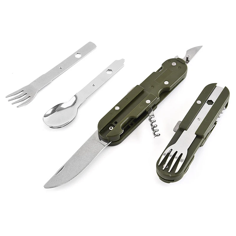 1-10PCS 7-in-1 Multi-Functionalกลางแจ้งสแตนเลสพับส้อมช้อนมีดPicnic Campingเดินป่าบนโต๊ะอาหาร