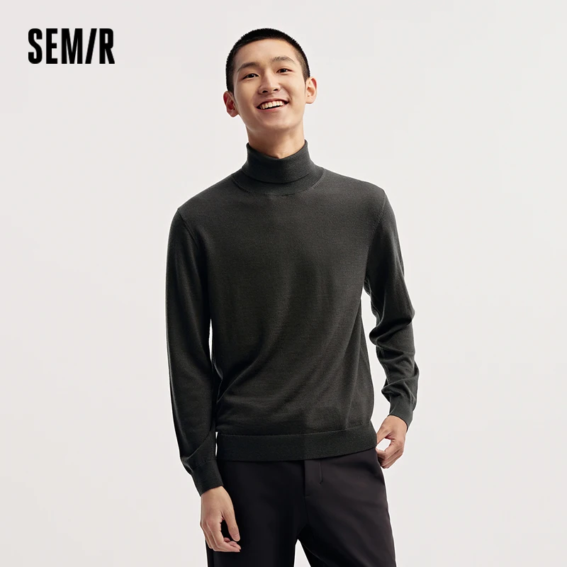 Шерстяной свитер Semir, мужской моющийся в машине, теплый свитер с высоким воротом, новинка 2024, зимняя базовая многослойная рубашка, однотонный цвет