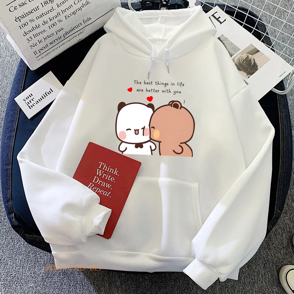 パンダクマ Bubu Dudu ラブハートスウェット女性/男性服カジュアル長袖かわいい印刷プルオーバー冬フリース