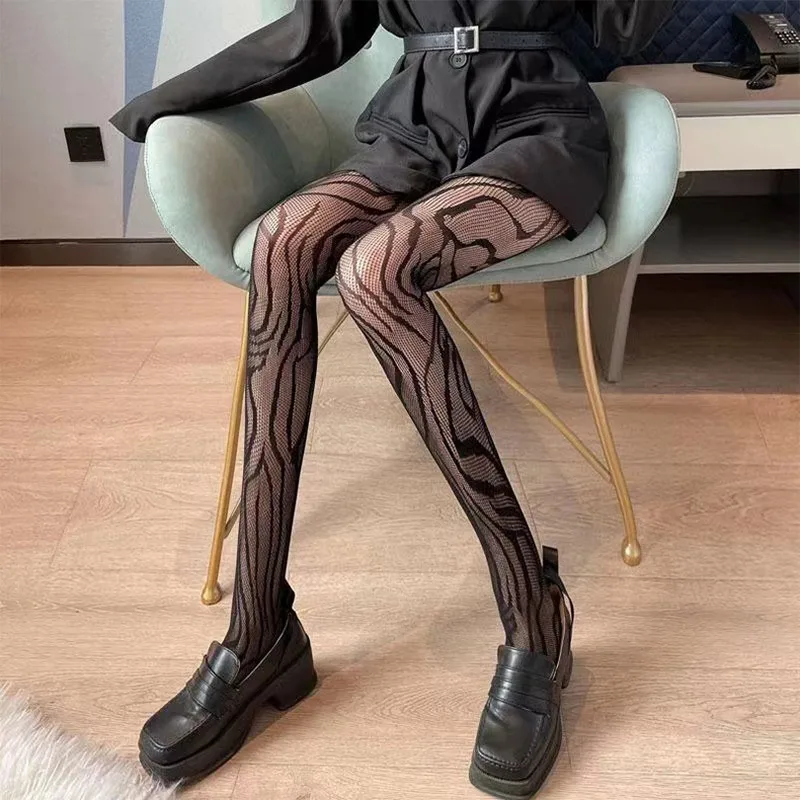 Nuevas pantimedias de rejilla estampadas sexis para mujer Y2k piernas delgadas calcetines largos de malla medias medias de red para mujer pantimedias de encaje sexis # #