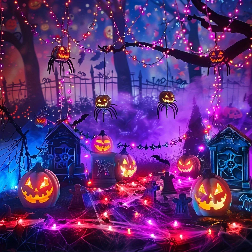 100/200 LED Filo nero Luce della stringa Halloween Viola Fata Luce della stringa 8 modalità Matrimonio interno Ghirlanda di Natale Decorazione del partito