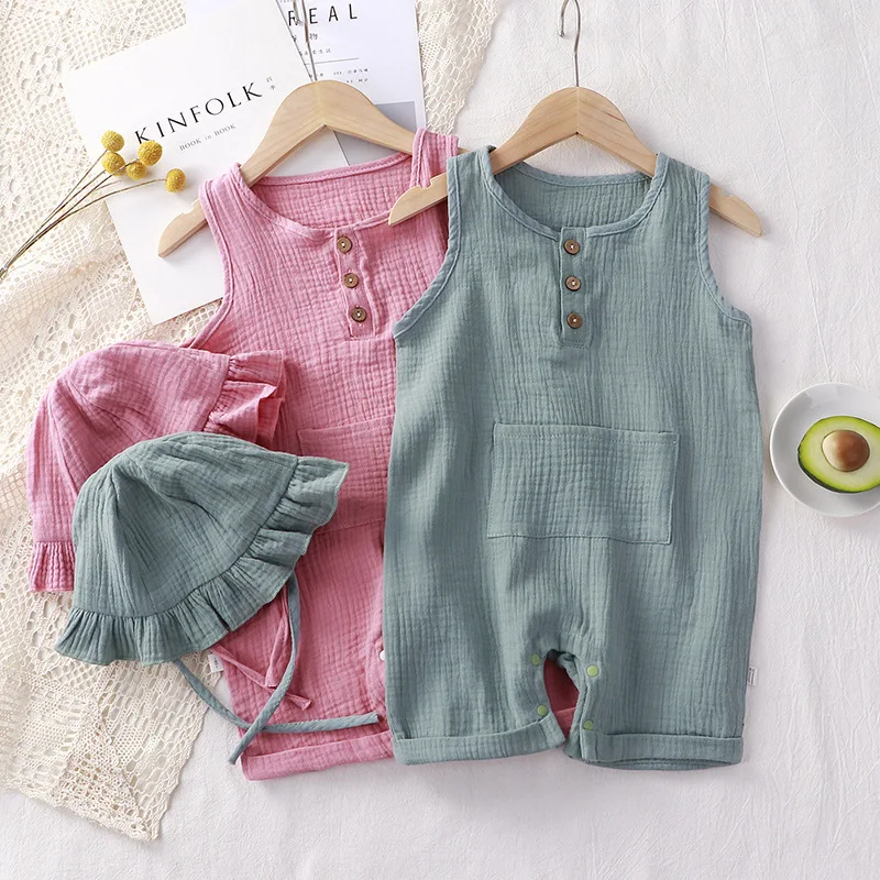 Body liso de lino y algodón para bebé recién nacido, pelele sin mangas para niño y niña, mono suave y agradable para la piel, 2 uds.