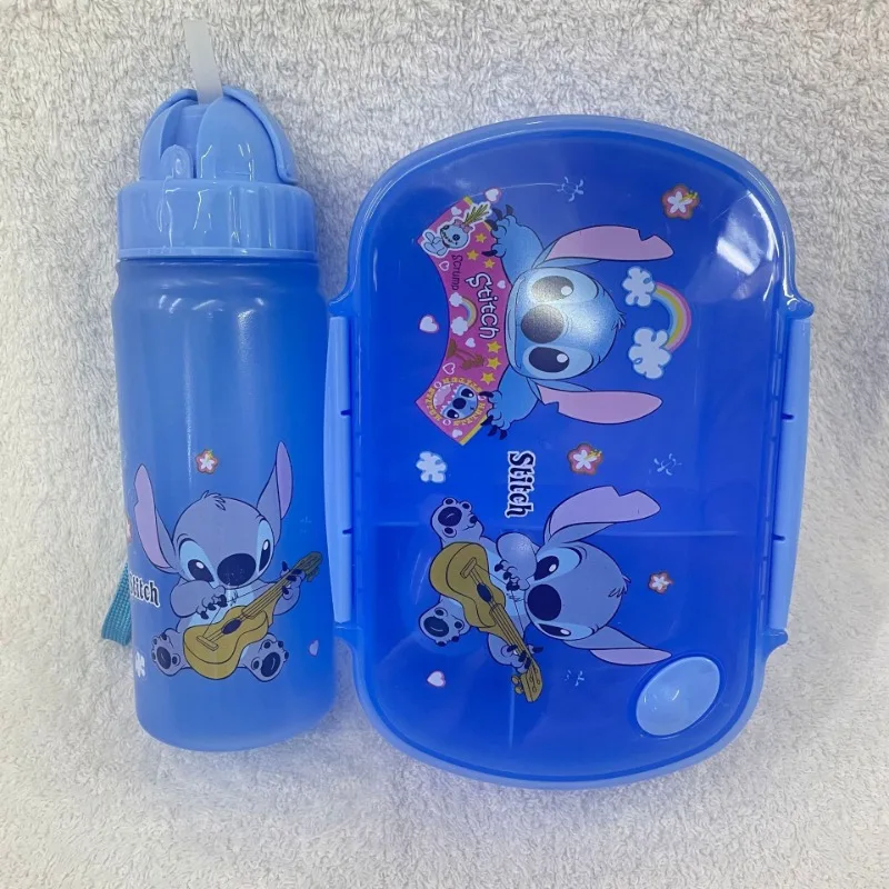 Disney Stitch Tableware Kettle Lunch Box Set Children Leakproof Bento Box Lunch Bags Portable Frozen Water Bottle Food Container