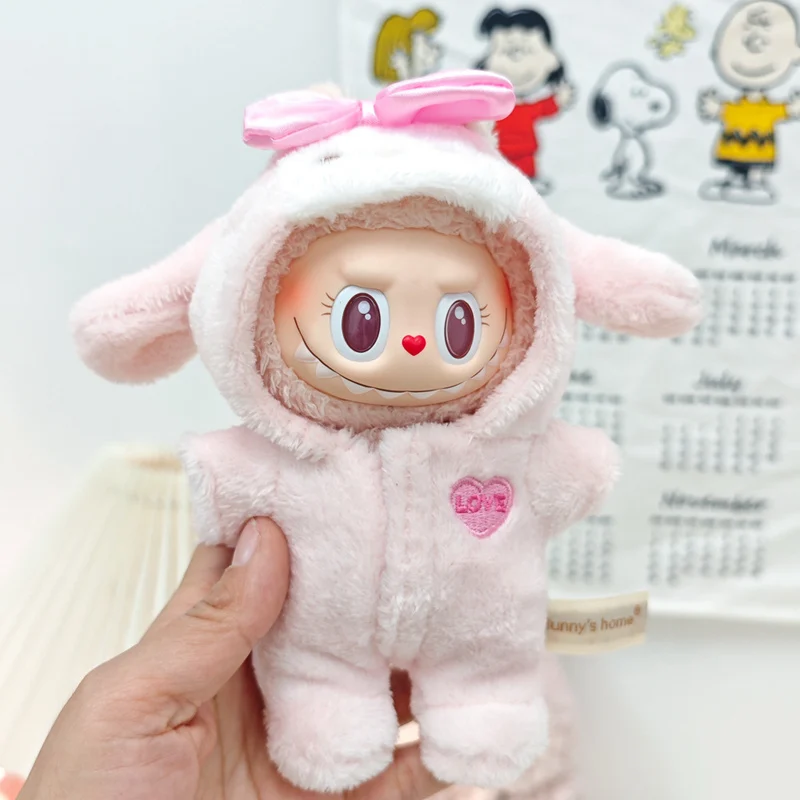 Nette Puppe Zubehör Kleidung Onesie Für 17 cm Labubu V1V2 Mini Puppen Kleidung Kinder Geschenk Taschen Für Puppen Haarigen Kaninchen body Set