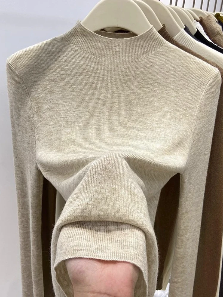 Mulheres 2025 sólido fino pulôver outono inverno camisola de gola alta quente casual jumpers moda coreana malhas camada base topos