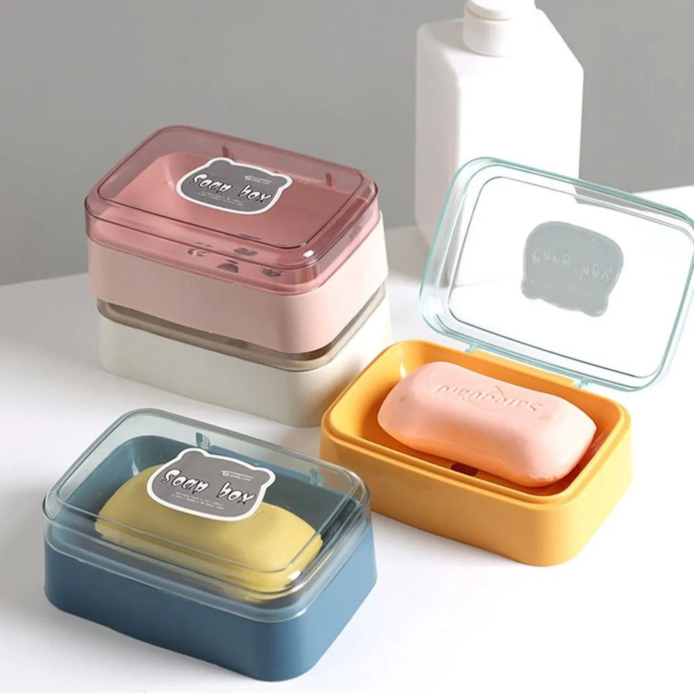 Caja de jabón con tapa abatible, soporte de jabón de drenaje de plástico, caja de almacenamiento de jabón de baño para el hogar, contenedor de jabonera transparente portátil