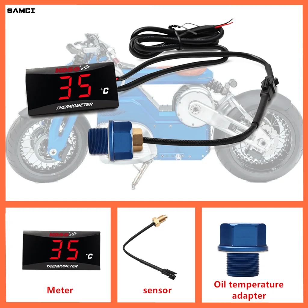 Koso medidor de temperatura do óleo da motocicleta universal sensor de temperatura do óleo lcd tela digital mini medidor