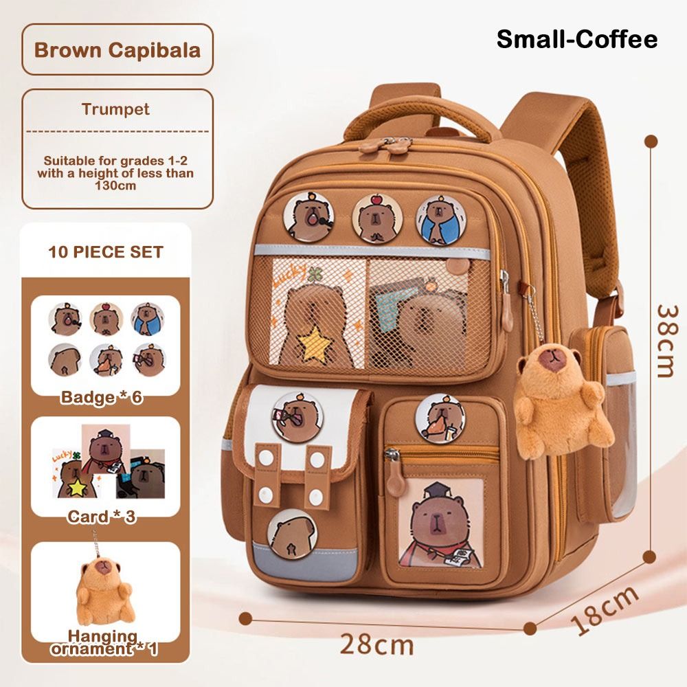 Zaino capibara impermeabile con borsa da scuola di grande capacità per bambola con badge per carte che protegge la colonna vertebrale allevia il carico