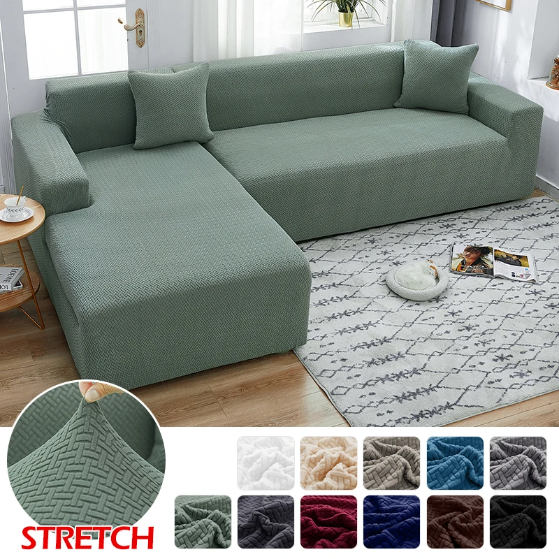 LEVIVEl-fundas de sofá elásticas de Jacquard, fundas de sofá de punto para sillón geométrico, Protector de silla para sala de estar en forma de L