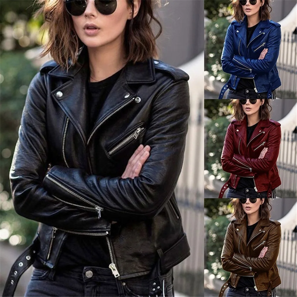 New Europe America Pu Leder Lokomotive Jacke Frühling und Herbst Damen Lederjacke Dame Short-Style Slims Kunst pelz Mäntel