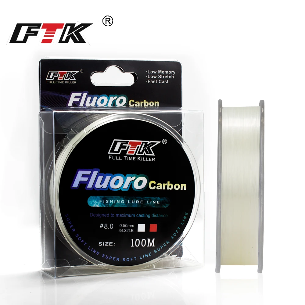 FTK 100M Fluorocarbon เคลือบสายตกปลา 0.14 มม.-0.5 มม.4.13LB-34.32LB คาร์บอนไฟเบอร์ Monofilament Line ปลาคาร์พตกปลา Sinking Line