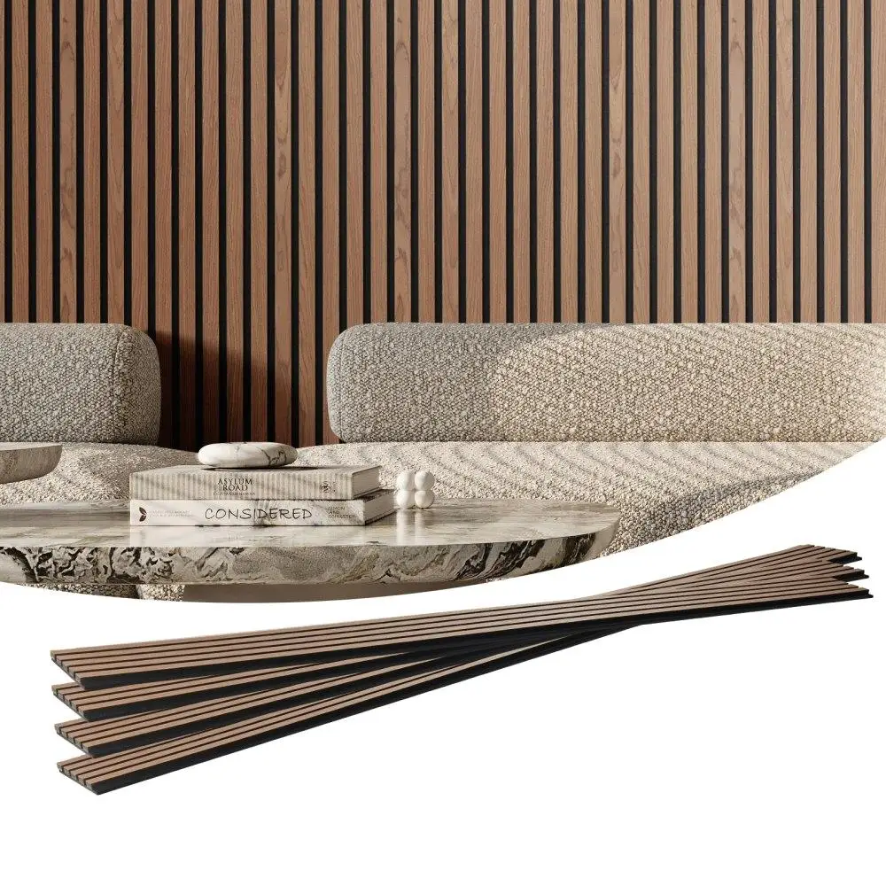 Acoustic Panels with Wood Slat Design 7.9x94.5 inches for modern Wall Decor Walnut Finish