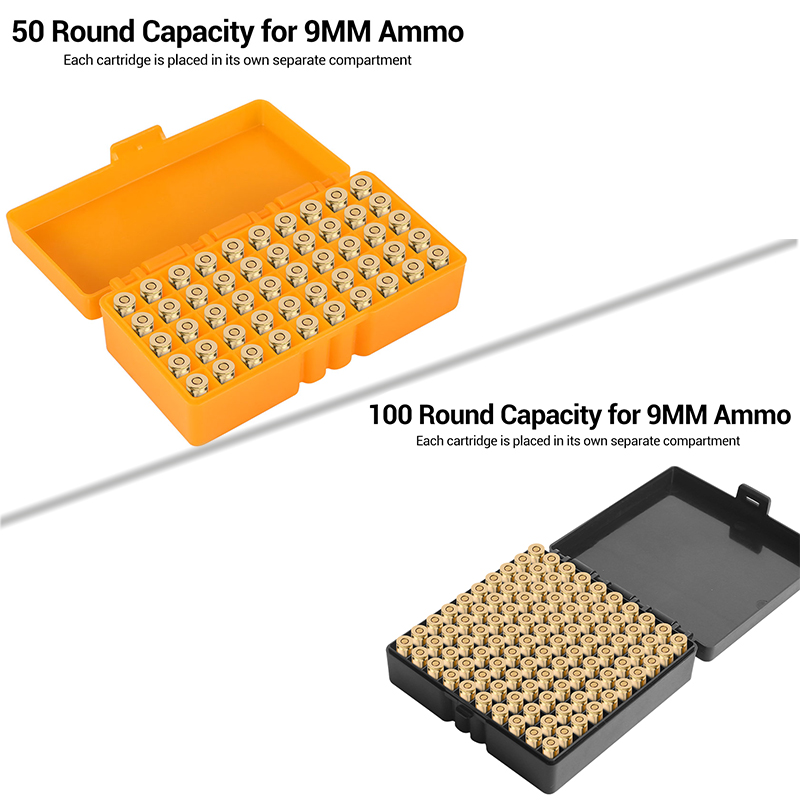 9mm Ammunition Box 50/100 Rounds Ammo Storage Case Hunting Shooting Bullets Holder Pistol Rifle Cartridge Organizer Container