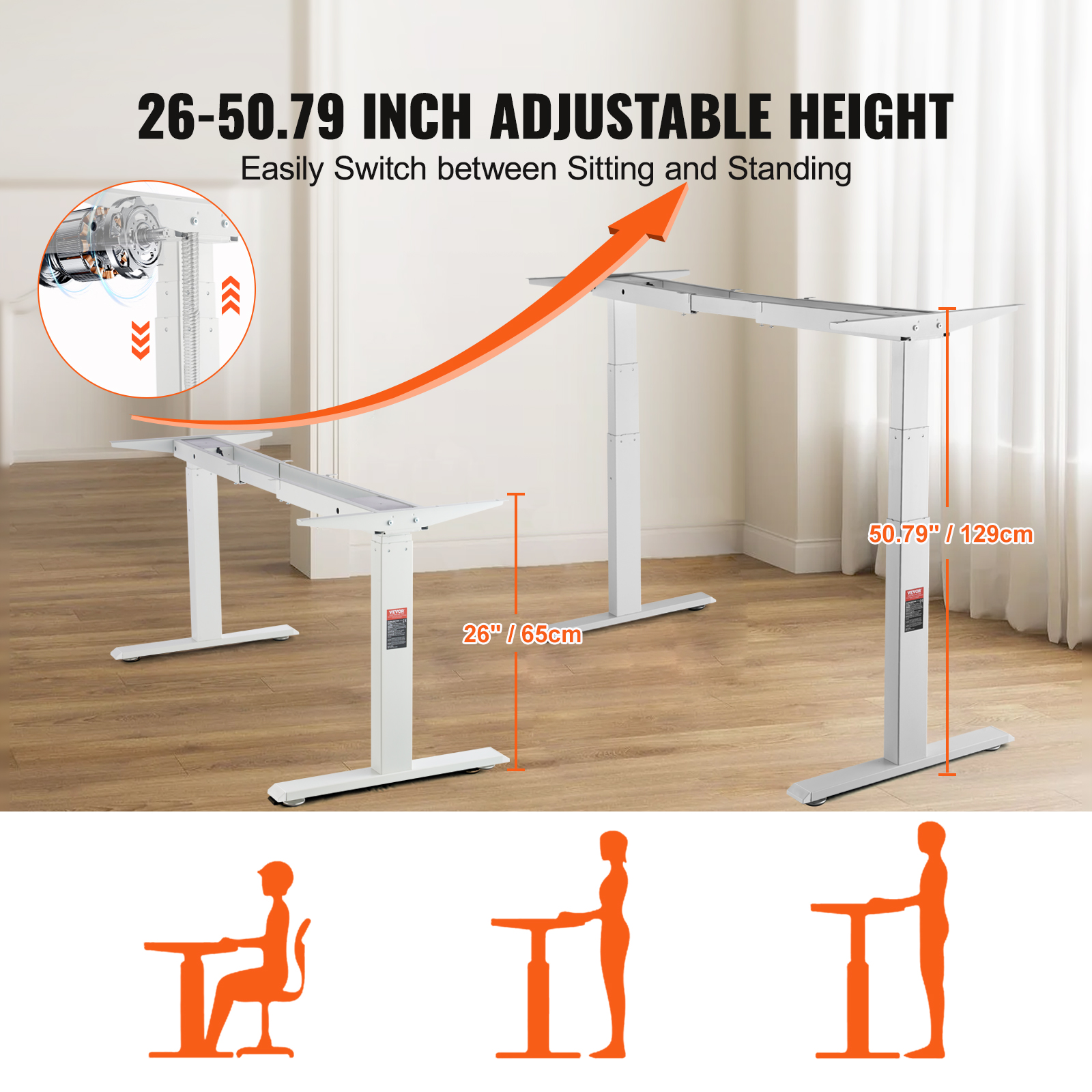 Vevor Staand Bureauframe Elektrische Stand Up Computer Bureaupoten Ergonomische Diy Werkstation Basis Voor Thuis En Kantoor Zwart Wit
