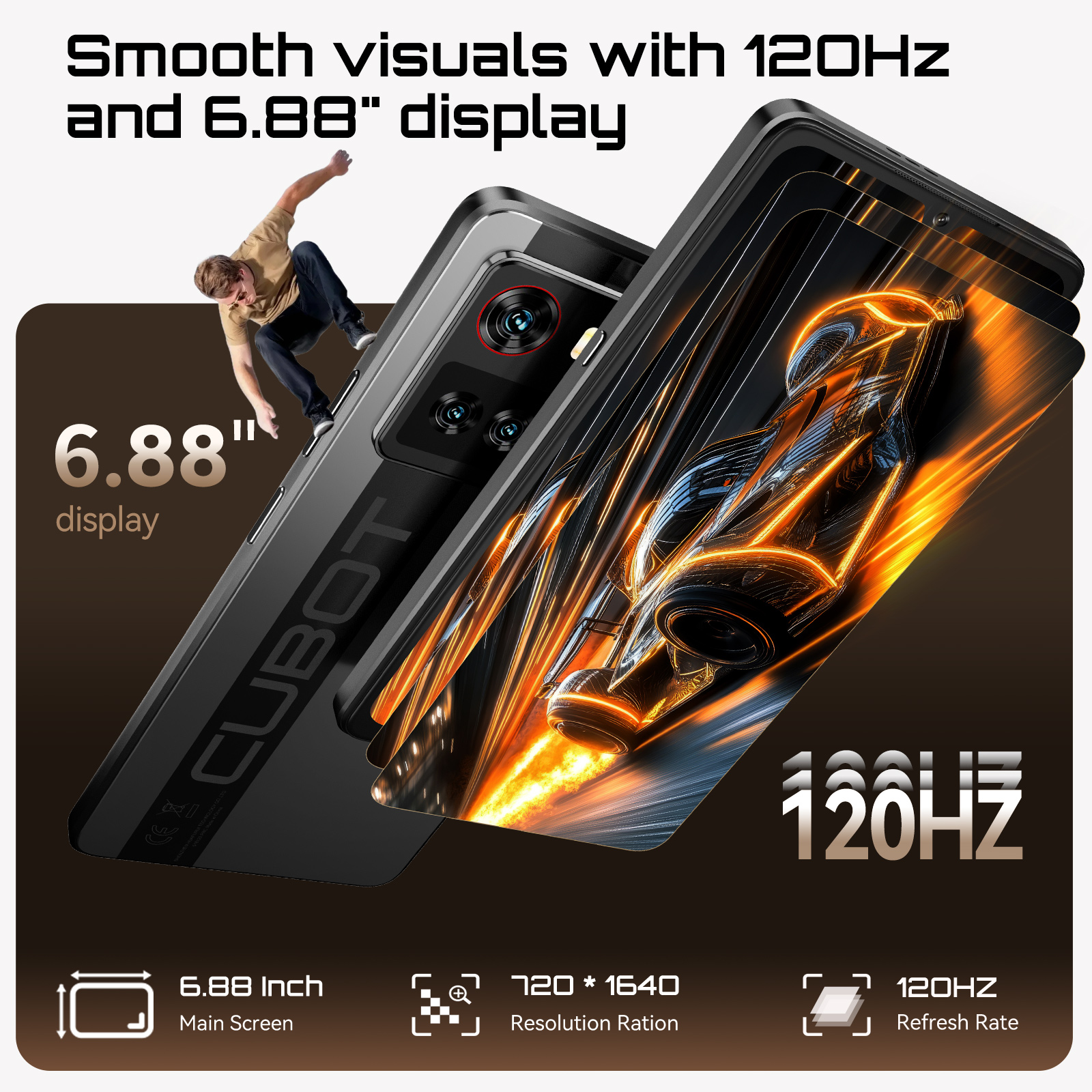 Smartphone 5G Cubot X100, Android 15, Dimensity 7025, 6nm, 2.5GHz,6.88-inch Screen,16GB(8+8),256GB, 64MP Camera, 5100mAh Battery