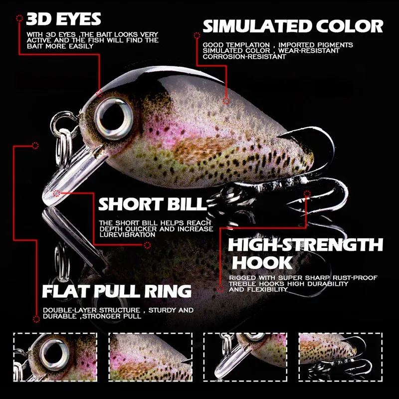 5 pçs mini iscas de pesca conjunto realista manivela iscas artificiais swimbait com caixa de equipamento