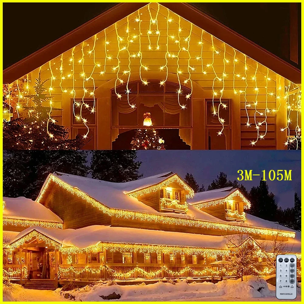 Guirnalda de calle en la casa invierno 2026 decoración navideña 2025 luces de cortina de carámbanos Led Fiesta de Patio de boda al aire libre 220V UE