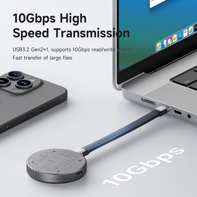 Hagibis Magnetisches M.2 2230 NVMe SSD-Gehäuse Magsafe SSD-Gehäuse USB C 3.2 Gen2 zu NVMe PCI-E für iPhone 16 Pro Max ProRes MacBook