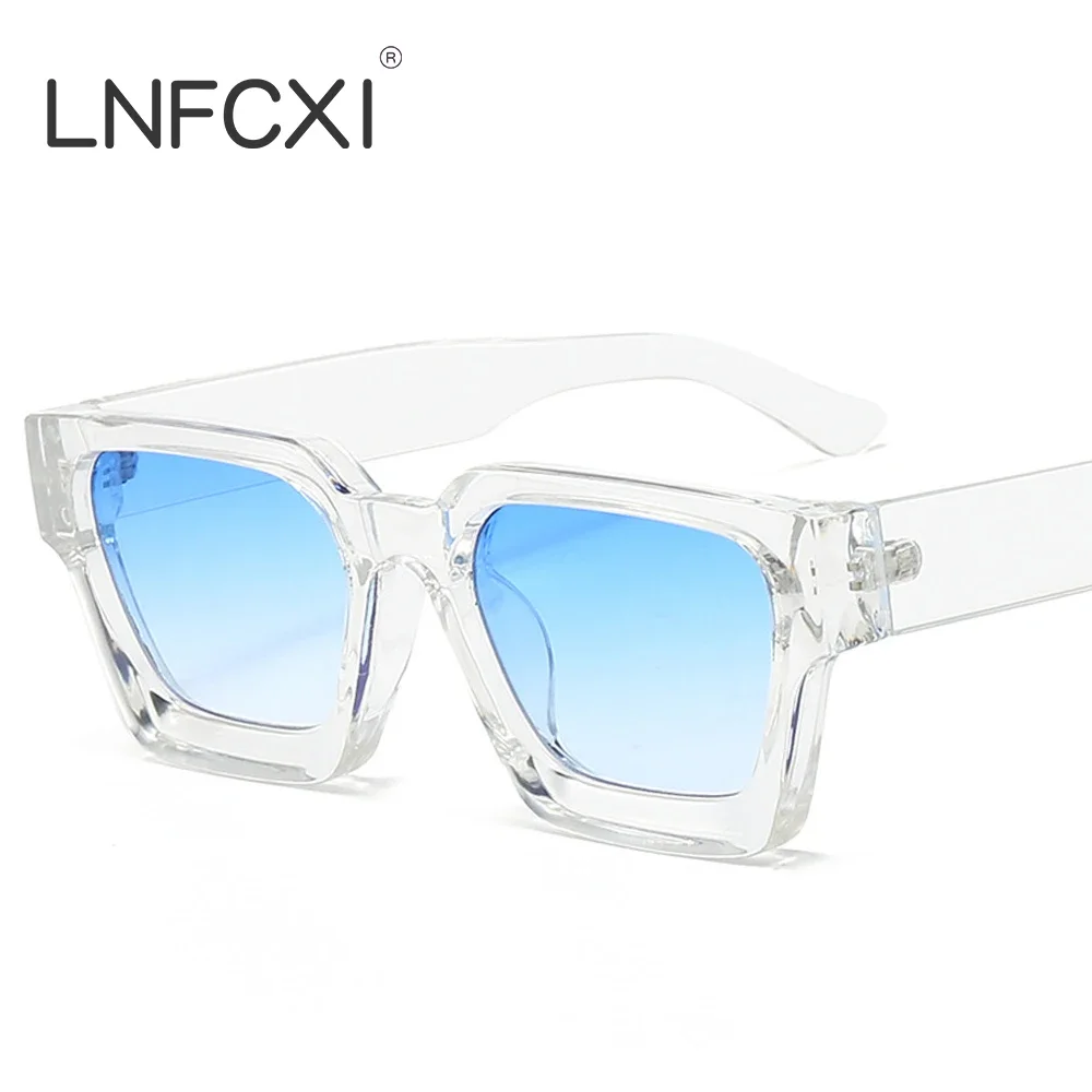 JNPCXI gafas de sol cuadradas de moda para mujer, gafas de sol de lujo con gradiente Retro azul de diseñador para hombre, gafas de sol de tendencia, gafas de sol UV400