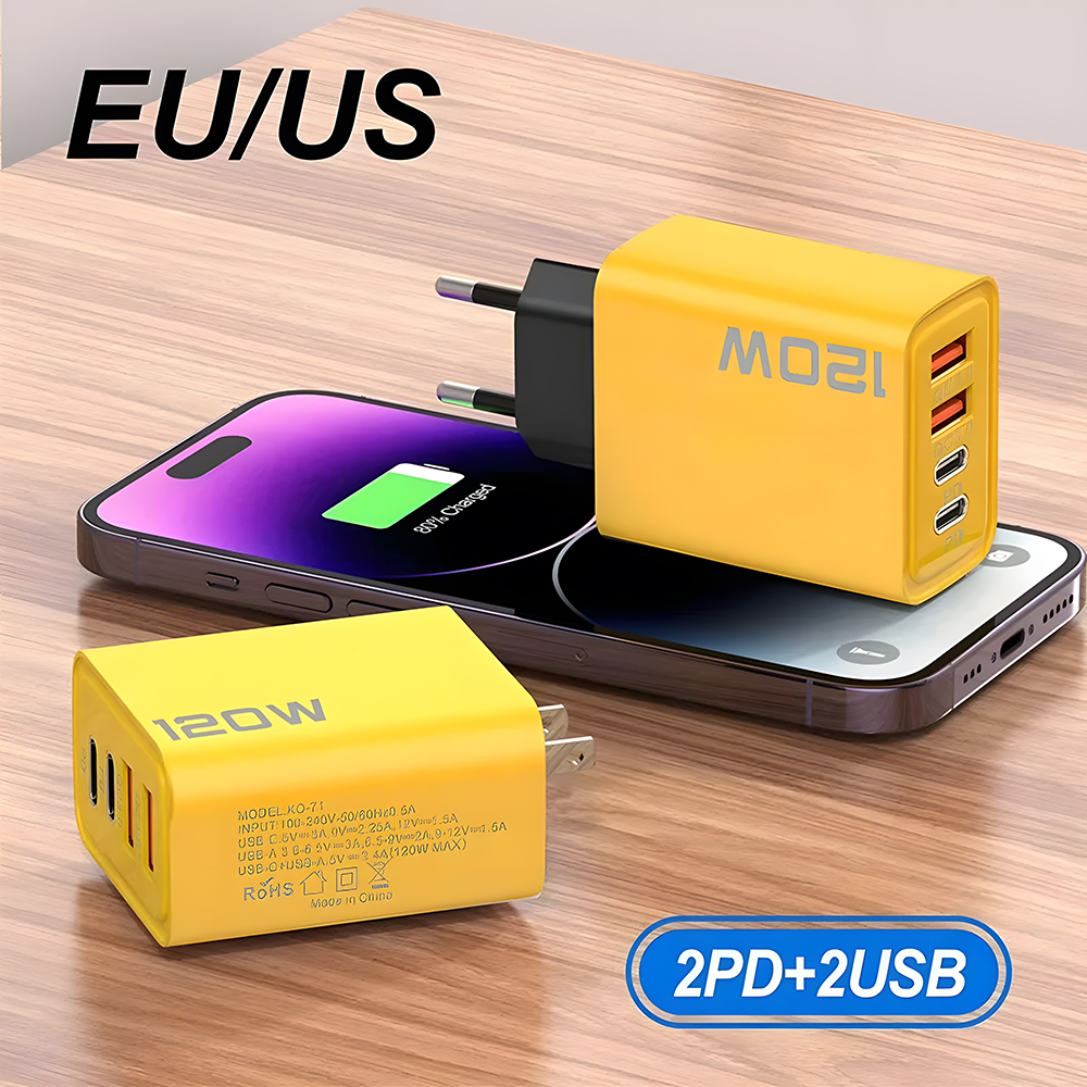 Cargador USB C PD de carga rápida 3,0 tipo C, adaptador de cargadores de teléfono USB para iPhone 16, 15, Samsung, Xiaomi, Huawei, 4 puertos de carga rápida