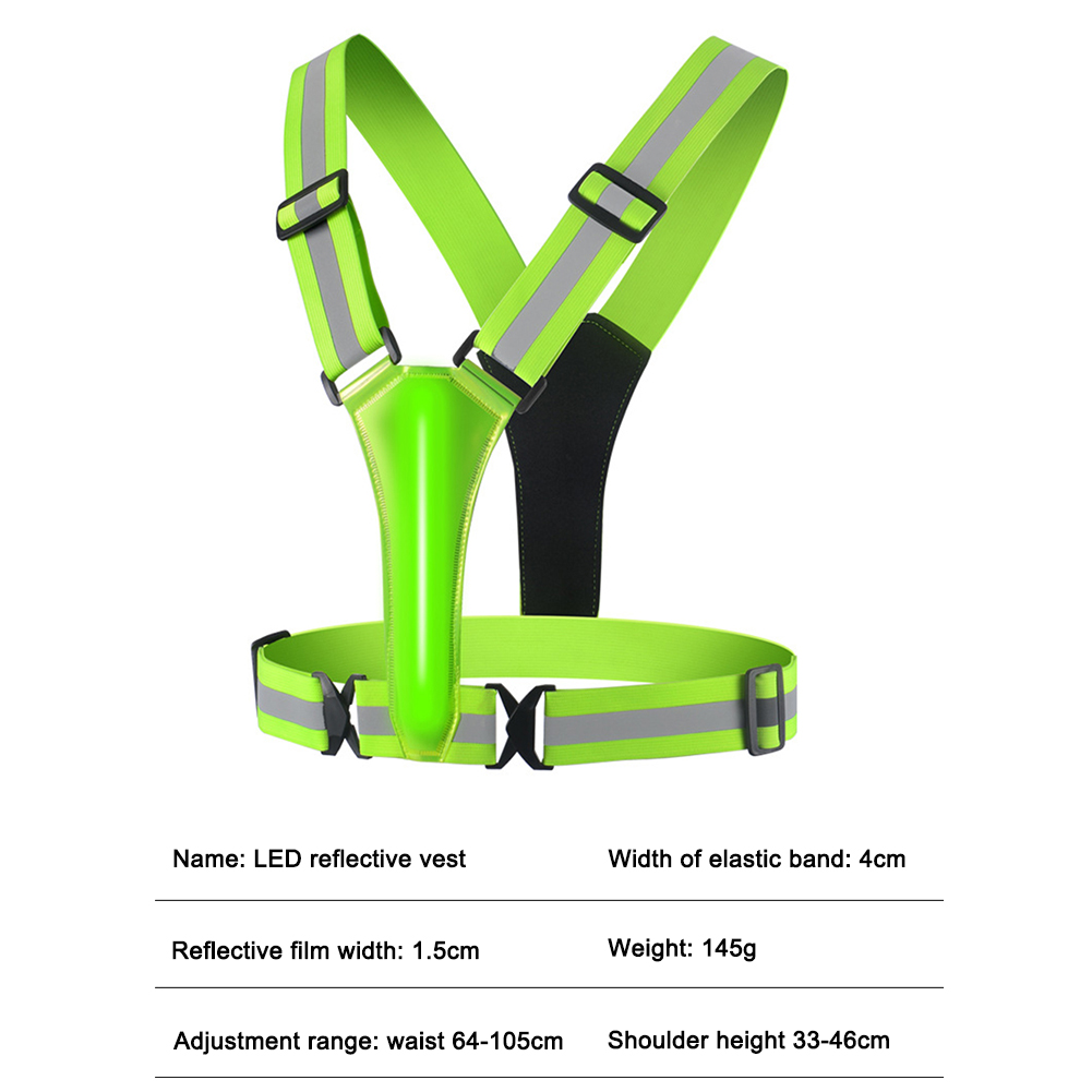 LED Running Vest USB Rechargeable Reflective Night Work Security Vest High Visibility Night Running Riding Clothing Elastic Band