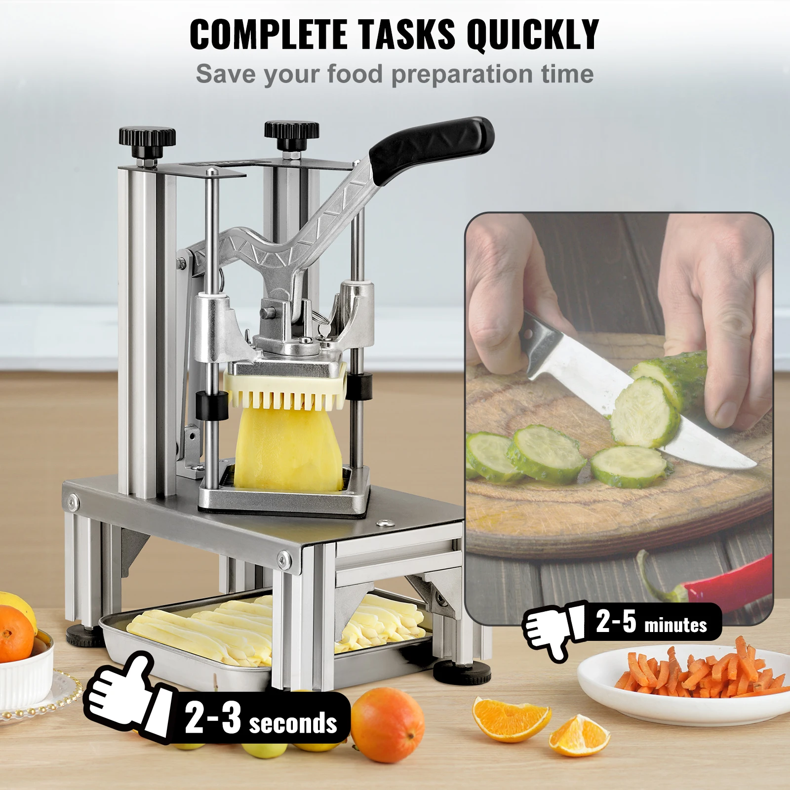 VEVOR Commercial French Fry Cutter w/ 4 Replacement Blades, Different sizes Blade Chopper, 6-wedge Slicer & 6-wedge Apple Corer