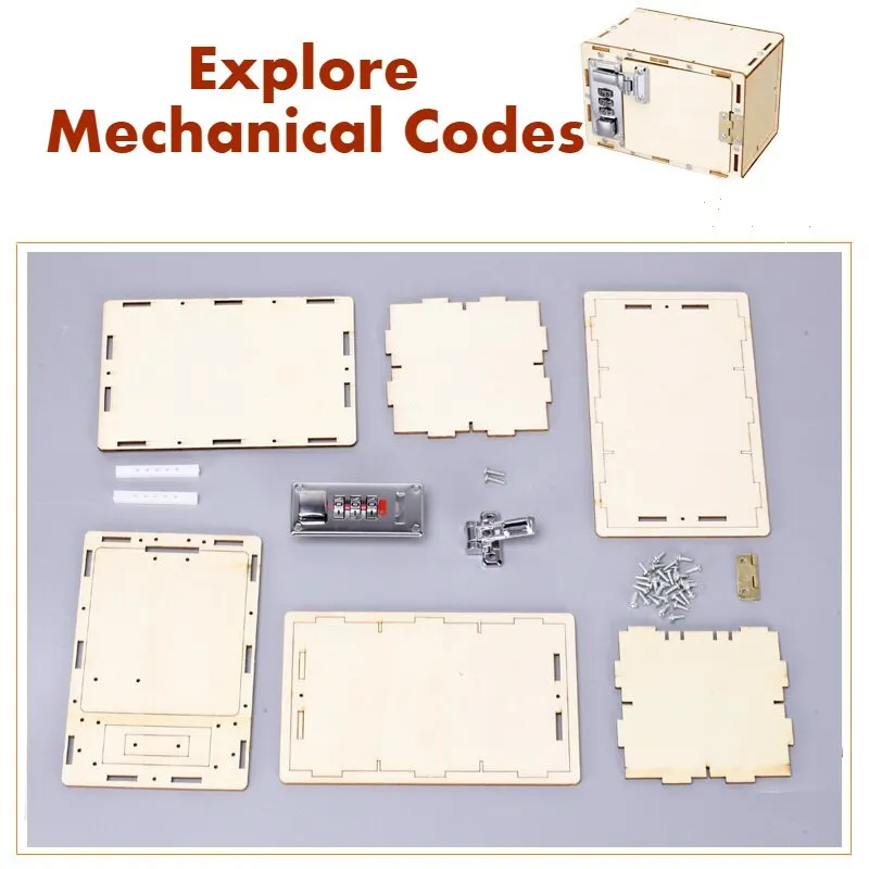 Diy lockbox cofre máquinas invenção experimento científico caixa de senha de madeira brinquedos para criança modelo de montagem fazer