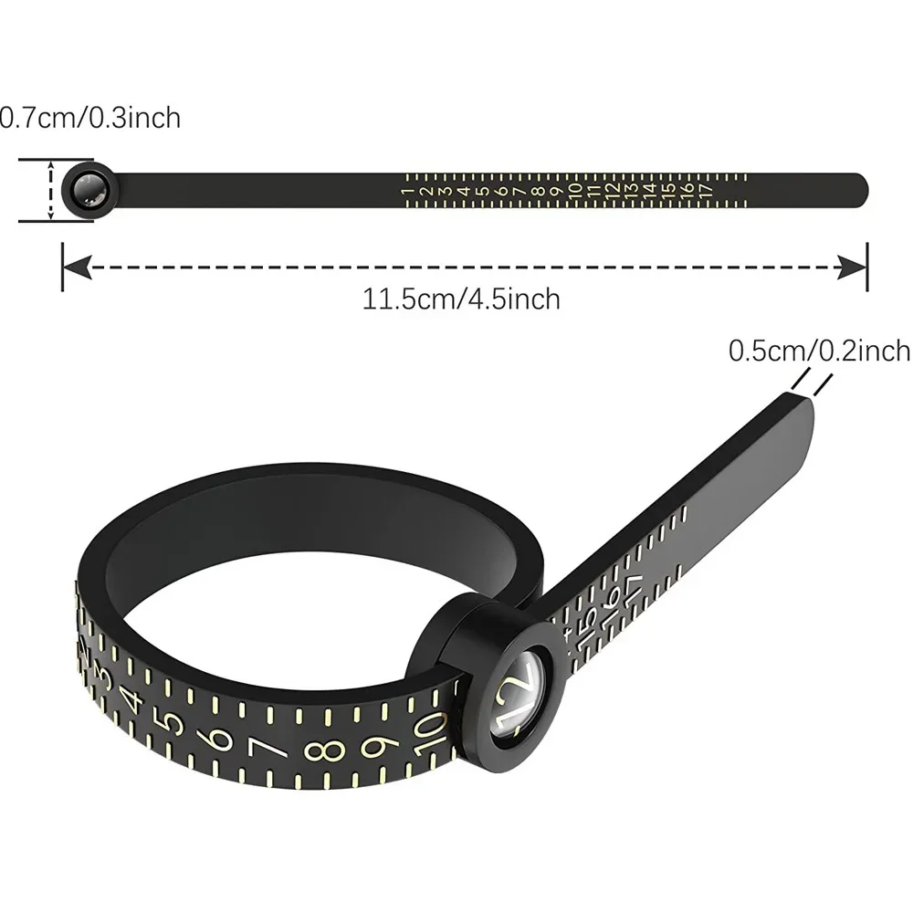 US/UK/EU/HK Size Ring Ruler Ring Measuring Tape Ring Measuring Tool Annular Coil Finger Size Filter with Magnifying Glass