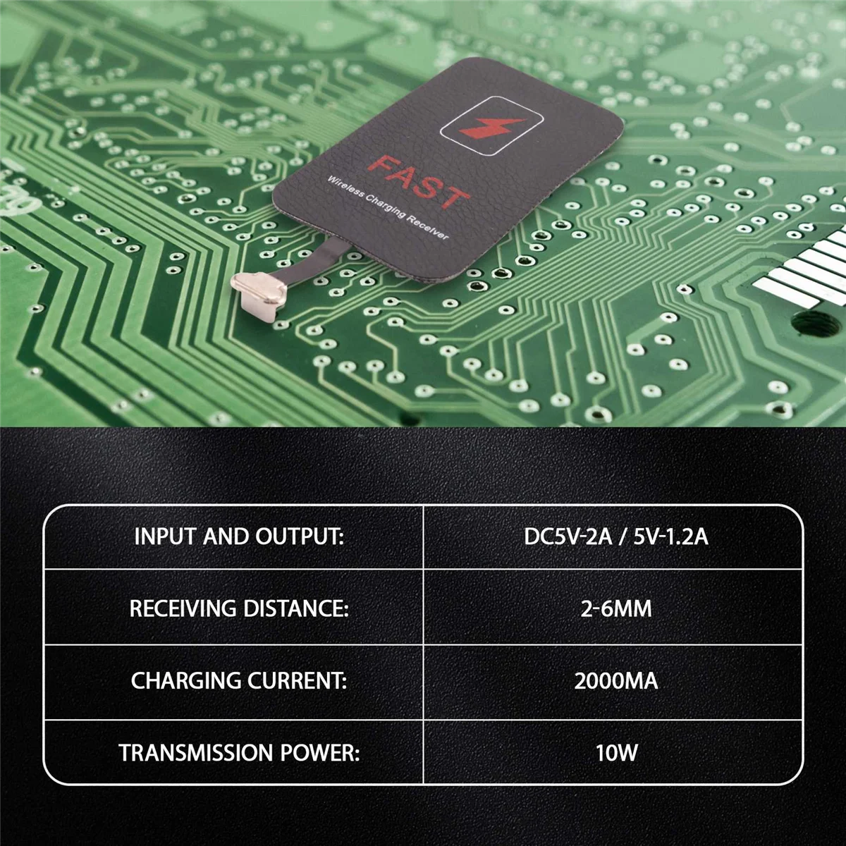 Receptor sem fio de 10W adequado para receptor de telefone celular tipo C Patch 2A receptor de carga rápida