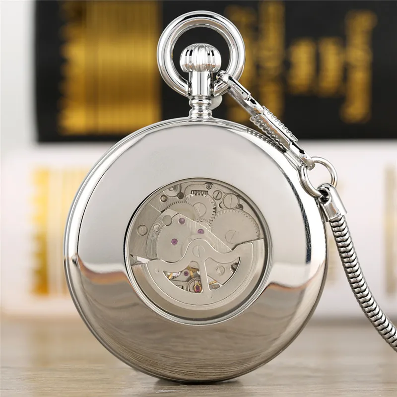 Gold/Silber Römische Ziffern Open Face Männer Frauen Mechanische Automatische Taschenuhr Anhänger Kette Uhr Skeleton Uhren Geschenk