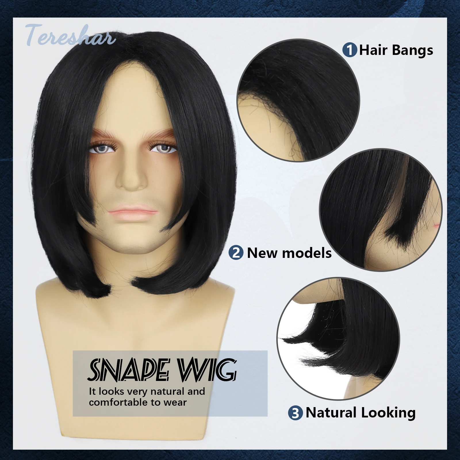 Tereshar Professor Severus Snape Synthetische Perücke Kurze Gerade Schwarze Herrenperücke für Erwachsene Michael Jackson Assassin Wick Kostümperücke