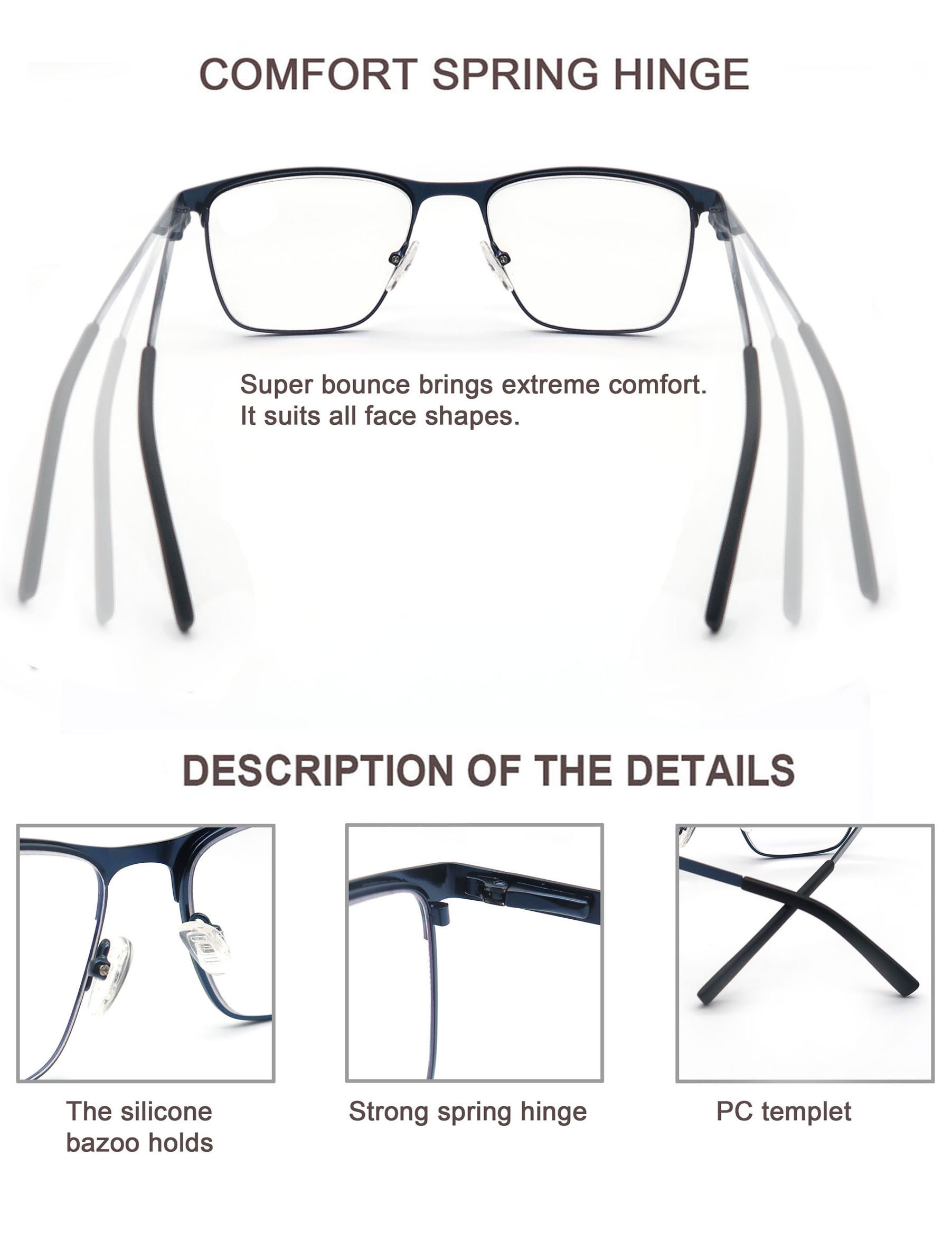 Blue light blocking Reading Glasses for Men Metal Frame Magazine Readers Magnifier Presbyopia Lens Eyewear Diopter +0.75~4.0
