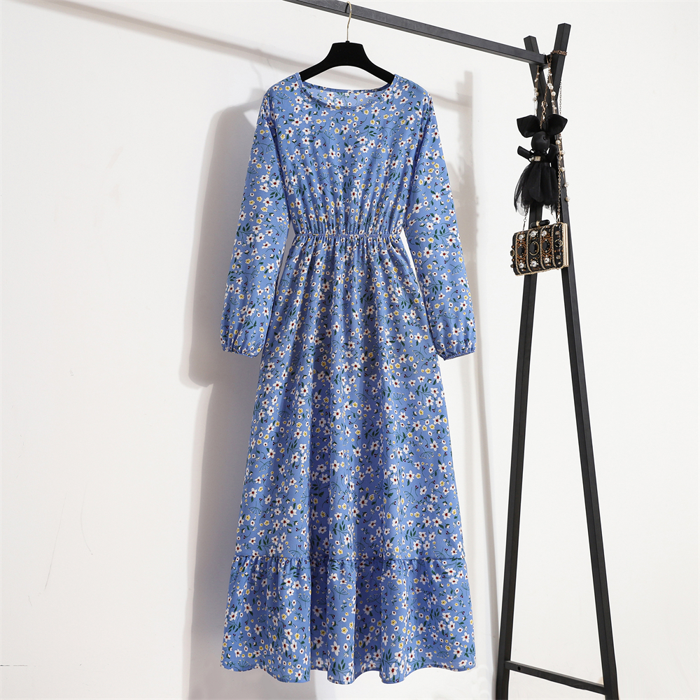Primavera Verano Mujer Maxi Vestidos Casual manga larga estampado Floral cuello redondo Mujer Bohe Beach vestido largo de fiesta Mujer Vestidos