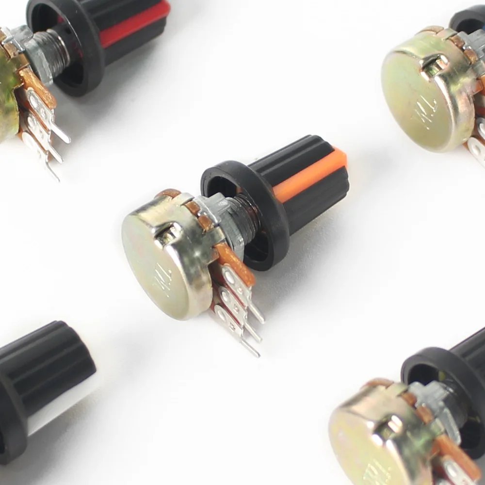 Juego de 5 potenciómetros giratorios lineales WH148 B1K B10K B20K B50K B100K B250K B500K 15MM resistencias variables de 3 pines con perilla AG2 naranja