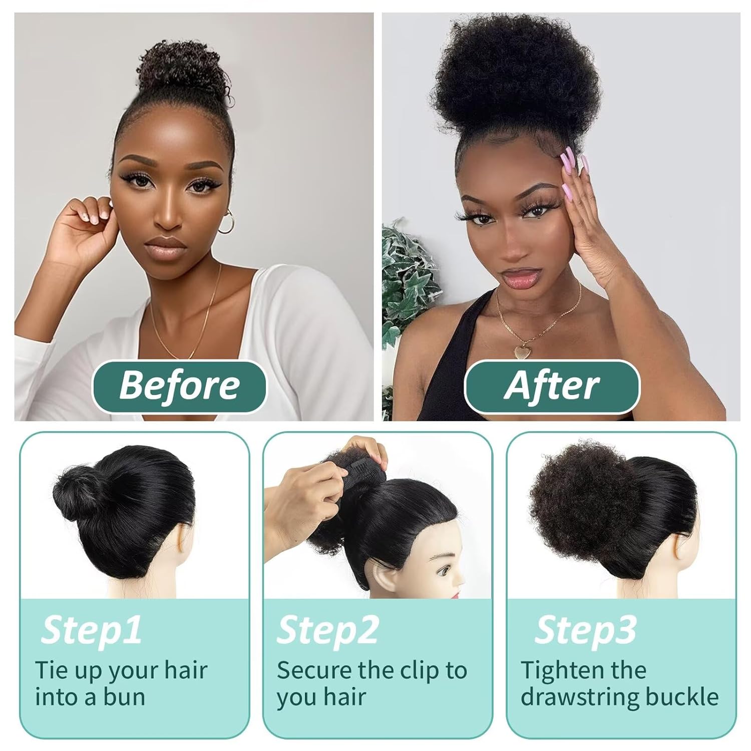 100% cheveux humains Afro crépus bouffées cordon Extensions de queue de cheval pour les femmes noires 4 #   99J 30 Accessoires pour cheveux afro bouffants crépus bouclés