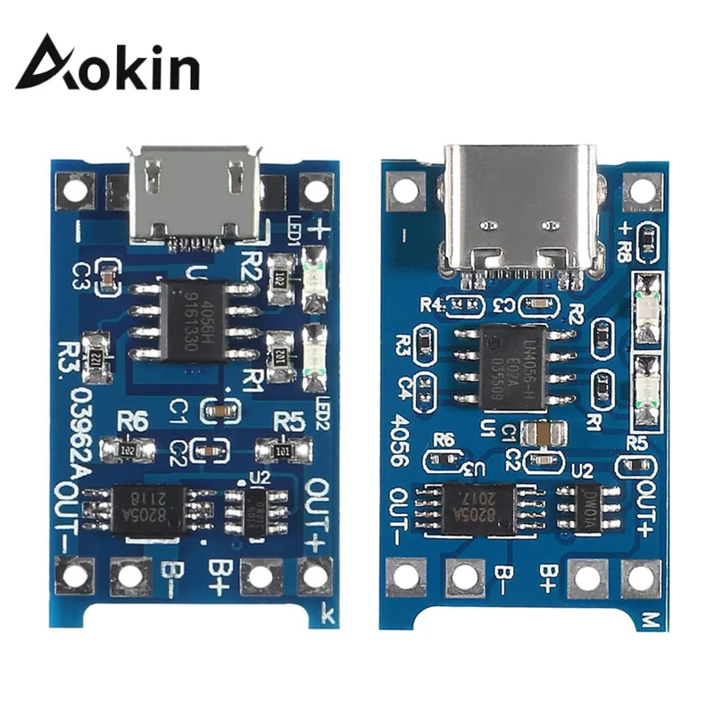 Aokin TP4056 + 보호 이중 기능 5V 1A 마이크로 USB 18650 리튬 배터리 충전 보드 충전기 모듈