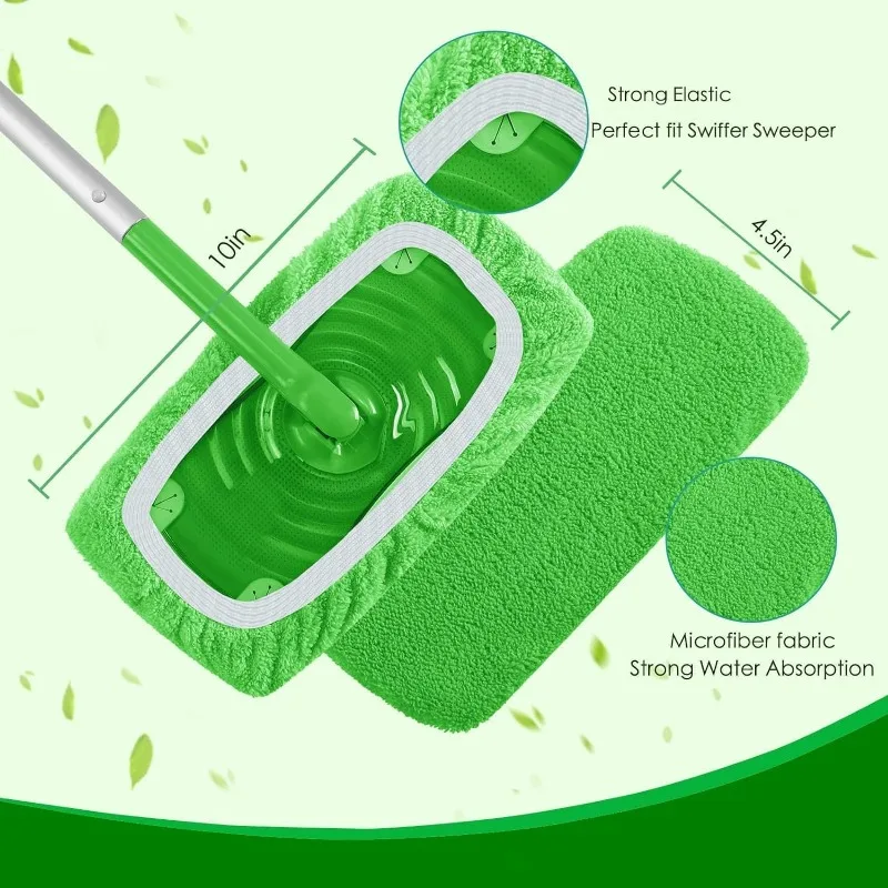 Reusable Microfiber Mop Pads Green Furniture Flooring Sweeper Wet & Dry Cleaning Cloths Mop Head Replacement Washable Rag Towel