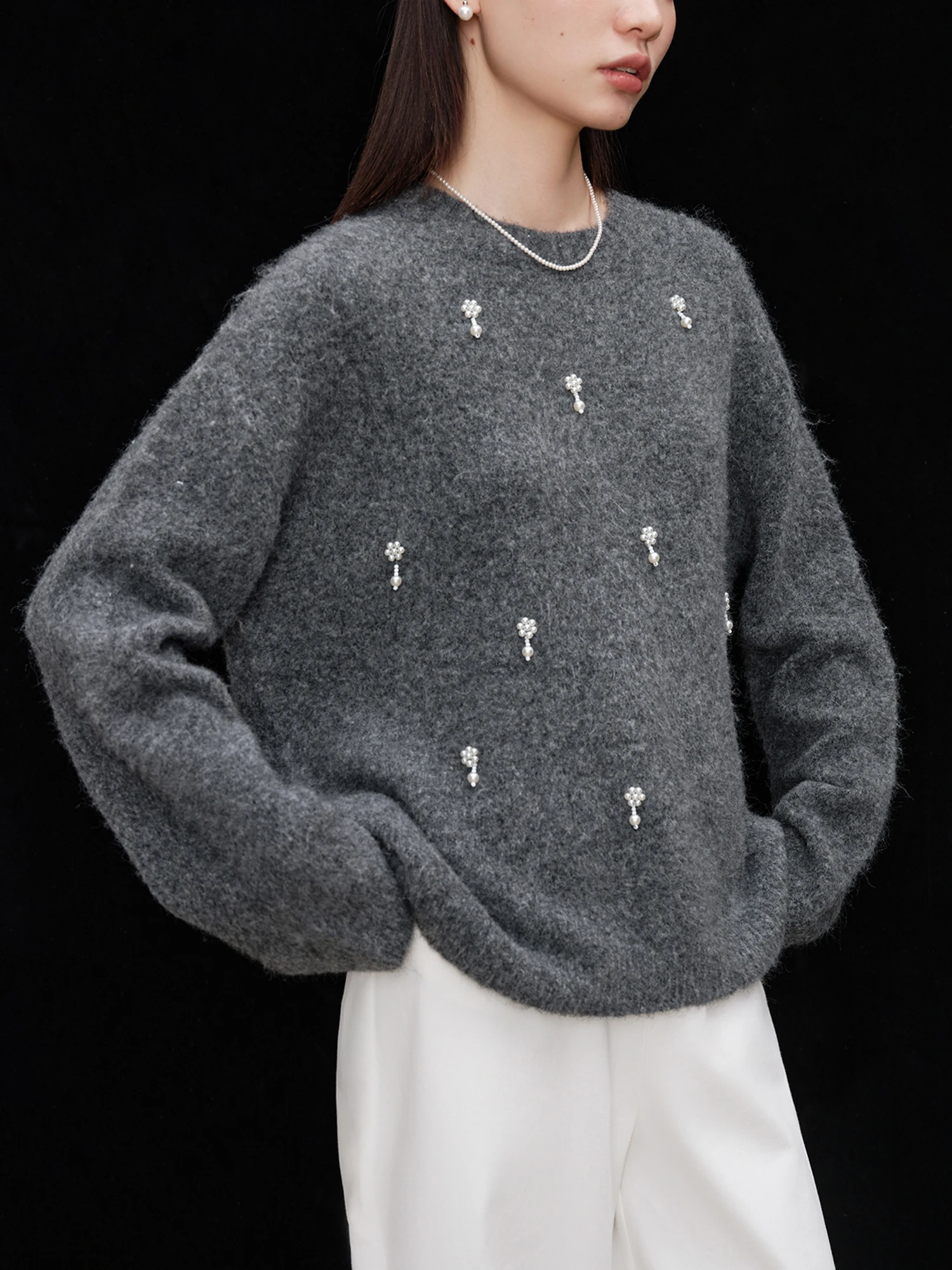 Ziqiao Herbst Grauer Pullover Für Frauen 2024, Neuankömmling, einzigartiges Design, modischer Allgleiches, lässiger Pullover, schickes Outfit 24ZQ93156