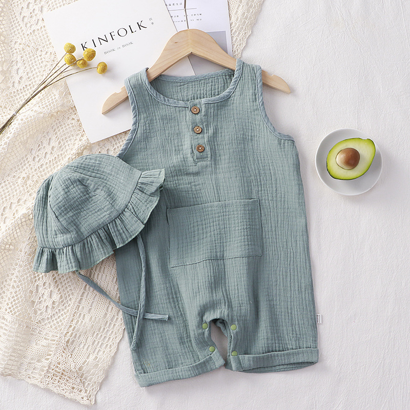 2Pcs Summer Solid Newborn Baby 100% Cotton Linen Bodysuits Boy Girl Sleeveless Romper Jumpsuit Soft Skin-friendly Thin Comfy