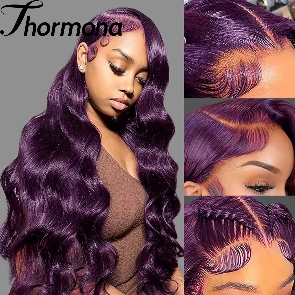 Donkerpaars Body Wave Kanten Voorpruiken Synthetisch Diep Bordeaux 13x4 Kanten Voorpruiken Druif Paars Lijmloze Pruiken 180% Dichtheid Dames