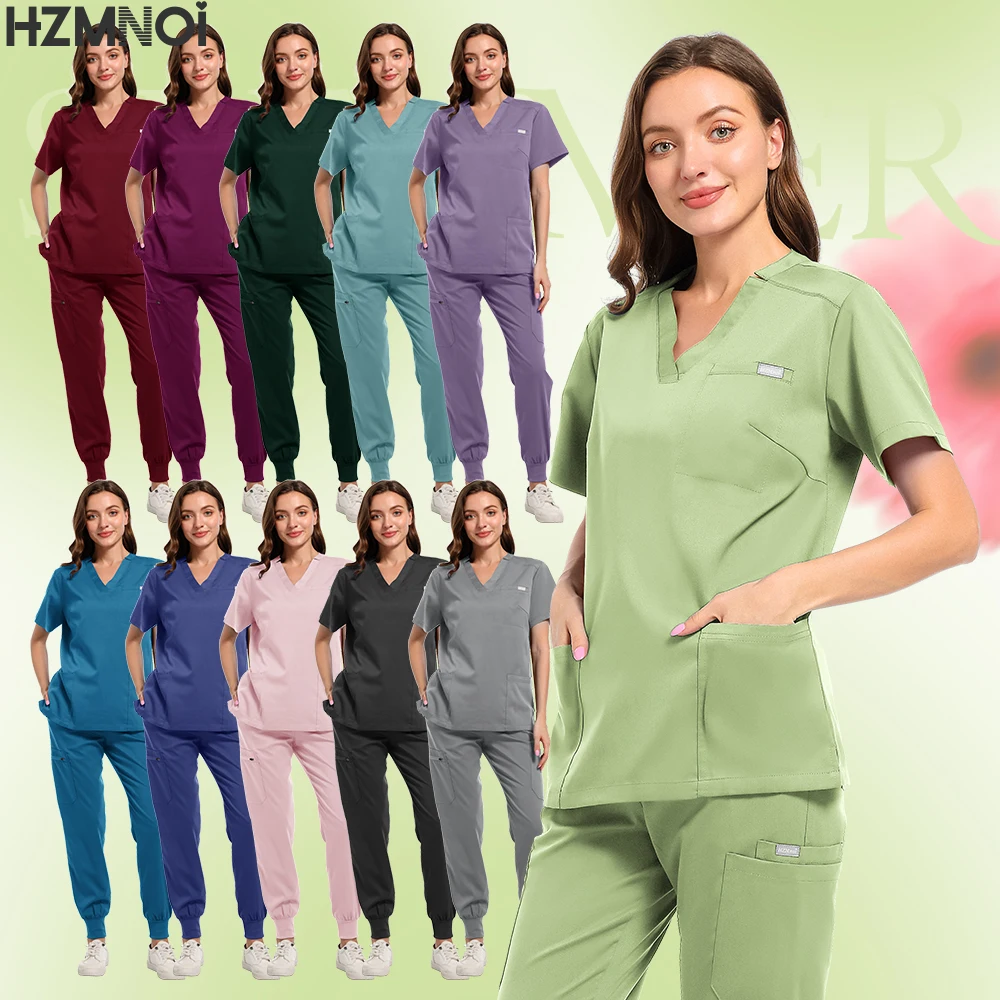Wielokolorowy Damski Sklep Zoologiczny Lekarz Scrub Medyczny Chirurgiczny Strój Roboczy Zestaw Scrubów Uniform Krótki Rękaw Bluzki+Spodnie Strój Pielęgniarski