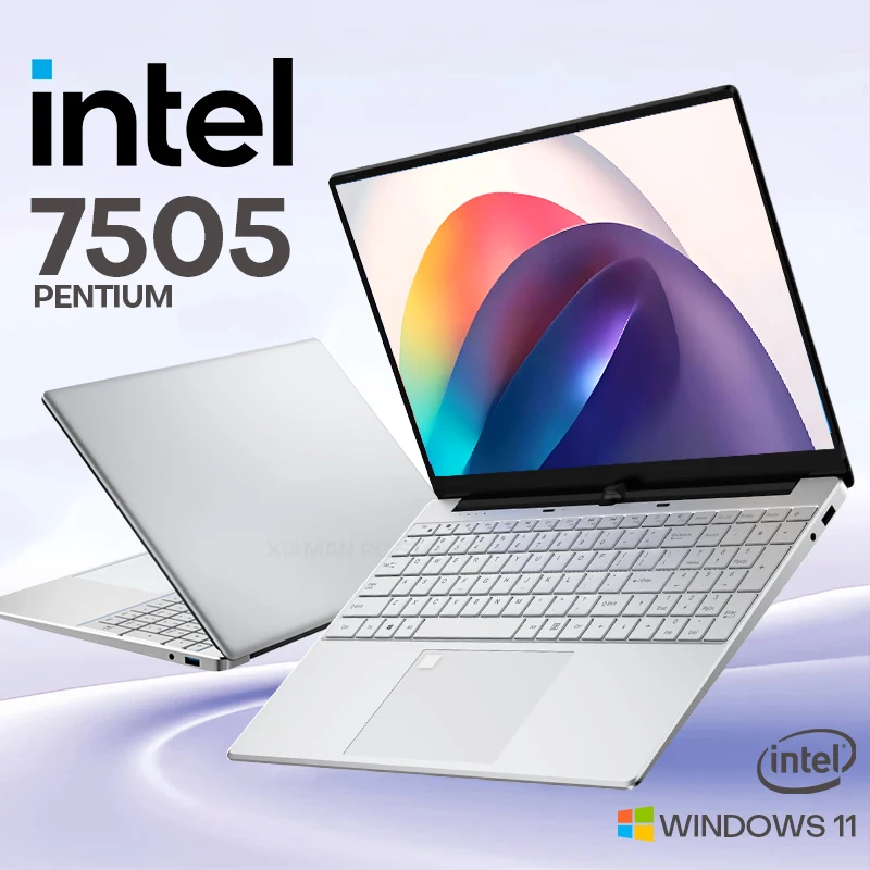 Xiaman 15.6 인치 노트북 컴퓨터 인텔 펜티엄 7505 Windows 11 듀얼 코어 노트북 휴대용 PC 게이머 노트북 지문 잠금 해제