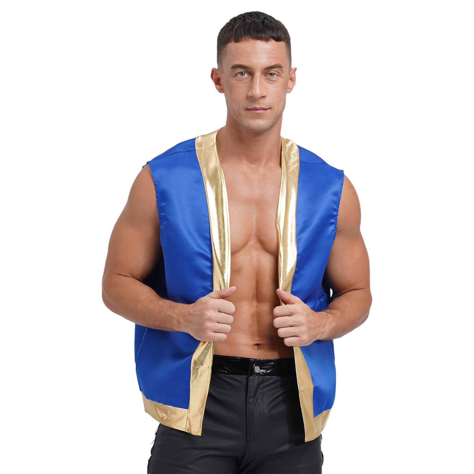 Herren Halloween Kröte Weste Cosplay Kostüme offene Front Metallic glänzende Trim Kontrast Weste Cartoon Kapitän Cosplay für Party