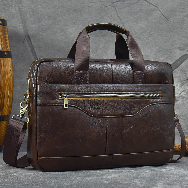 Echt lederen aktetastas voor 15,6 inch laptopcomputertas koeienhuid handtas voor heren mannelijke lederen crossbody schoudertas