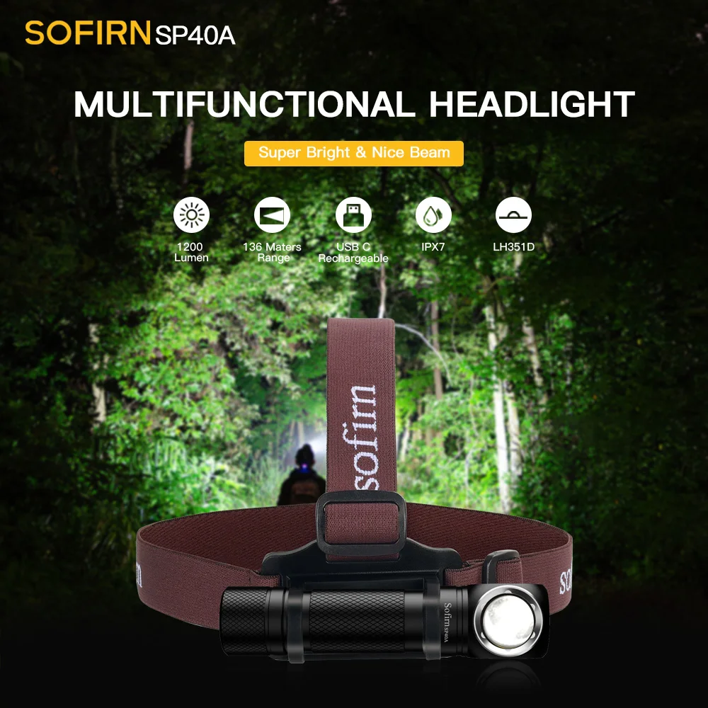 Sofirn SP40A TIR Quang Học Ống Kính Đèn Pha LH351D LED 18650 USB Sạc Đầu Đèn 1200lm Đèn Pin Với Nam Châm Tail